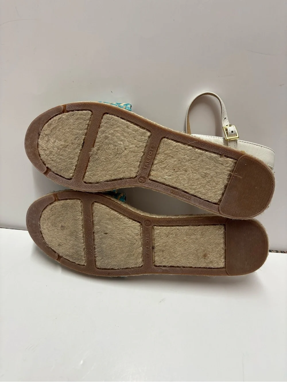 Talbots Rattan Turquoise Striped Espadrille Jute Sandals Sz 9